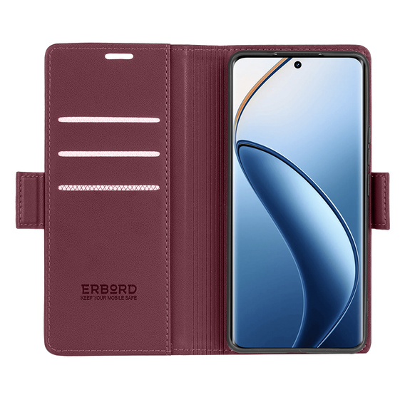 Husă pentru Realme 12 Pro 5G / 12 Pro+ 5G, ERBORD Glossy Litchi, portofel cu clapetă, roșu