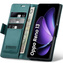 Husă pentru Oppo Reno 13, ERBORD Glossy Litchi, portofel cu clapetă, verde