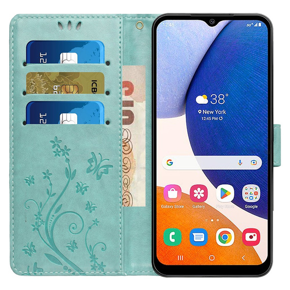 Cu clapetă pentru Samsung Galaxy S23 FE, Butterfly, verde