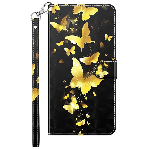Cu clapetă pentru Xiaomi Redmi 13C / Poco C65, Wallet, Butterflies de aur