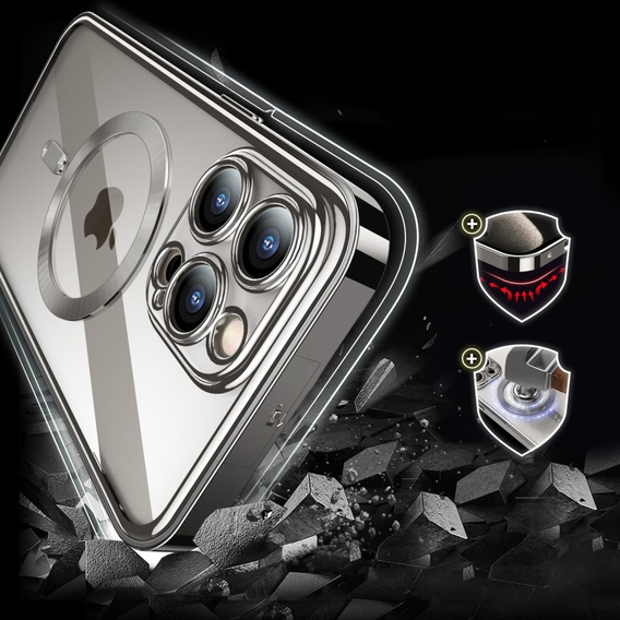 Husă pentru iPhone 15 Pro, Privacy Dual Glass, pentru MagSafe, de argint