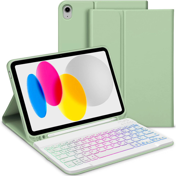 Husă cu tastatură bluetooth iluminată pentru iPad 10.9 2022 (10 gen.), verde