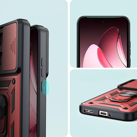 Husă blindată pentru Oppo Reno 13 Pro, CamShield Slide, roșu