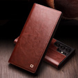 Carcasa flip pentru Samsung Galaxy S25 Ultra, QIALINO Leather Wallet, maro închis