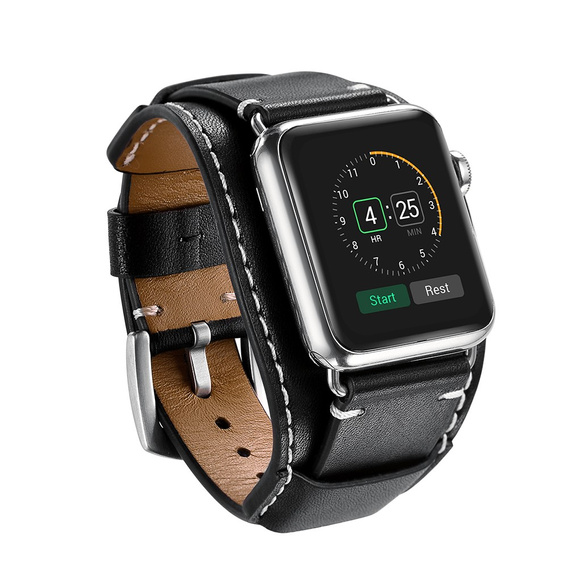 Curea din piele pentru Apple Watch 1/2/3/4/4/5/6/6/7/8/SE/Ultra 42/44/45/49mm, negru