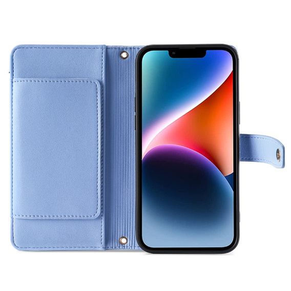 Cu clapetă pentru iPhone 15 Pro, Wallet Zipper Pocket, albastru