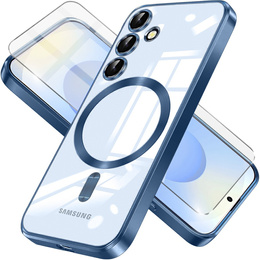 Husă pentru Samsung Galaxy S25, Electro MagSafe, albastru închis + Sticlă pentru ecran