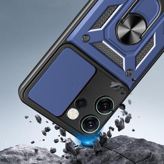 Husă blindată pentru Oppo Reno 14F, cu protecție pentru cameră, cu suport, albastru