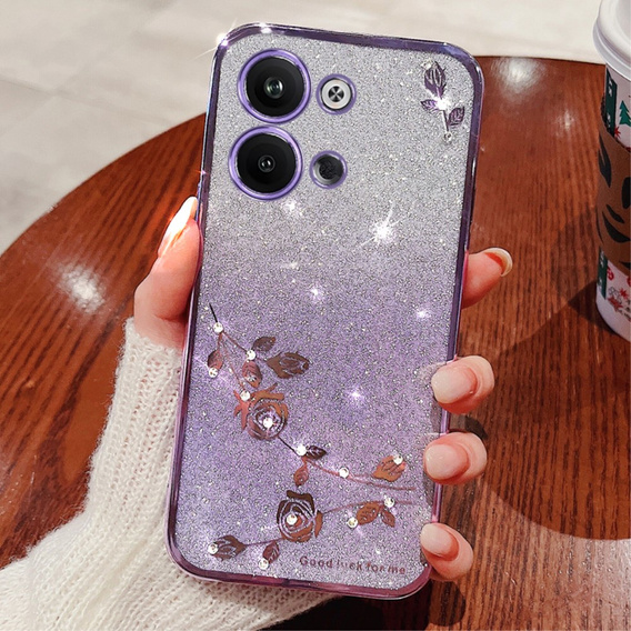 Husă pentru Infinix Note 30 VIP, Glitter Flower, violet