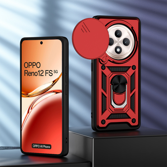 Husă blindată pentru Oppo Reno 12FS / 12F, CamShield Slide, roșu