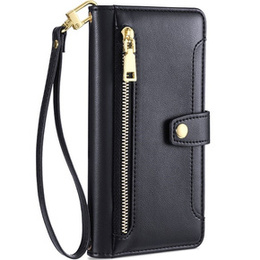Cu clapetă pentru iPhone 14, Wallet Zipper Pocket, negru