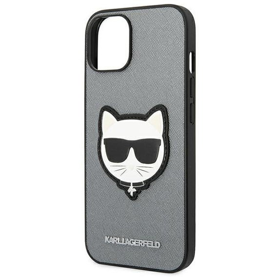 Karl Lagerfeld Huse pentru iPhone 14, Saffiano Choupette Head Patch, de argint