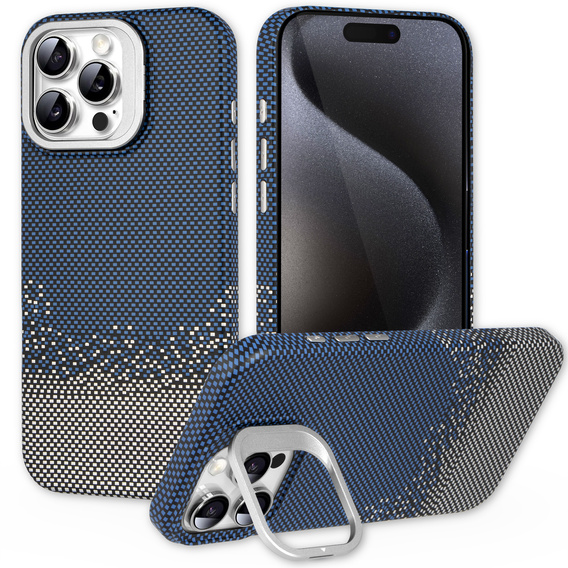 Carcasă pentru iPhone 15 Pro Max, cadru Kickstand, pentru MagSafe, Sand Blue