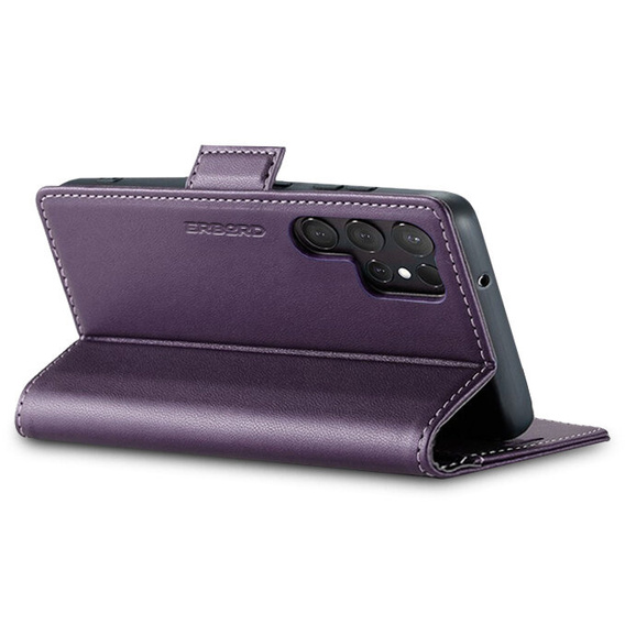 Husă pentru Samsung Galaxy S25 Ultra, ERBORD Glossy Litchi, portofel cu clapetă, violet