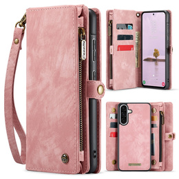 Husă CASEME pentru Samsung Galaxy A56 5G, Retro Leather Wallet, cu curea de umăr, roz