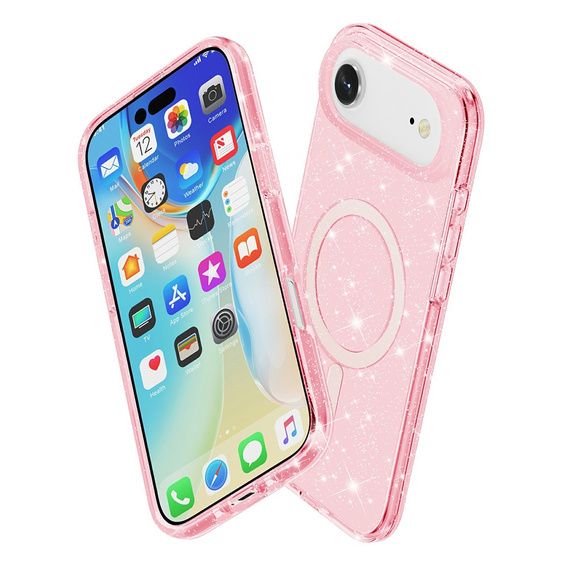 Husă pentru iPhone Air, pentru MagSafe, glitter, roz translucid