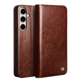 Carcasa flip pentru Samsung Galaxy S25 FE, QIALINO Leather Wallet, maro