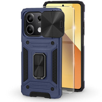 Husă blindată pentru Xiaomi Redmi Note 13 5G, CamShield Slide, albastru + sticlă călită 9H