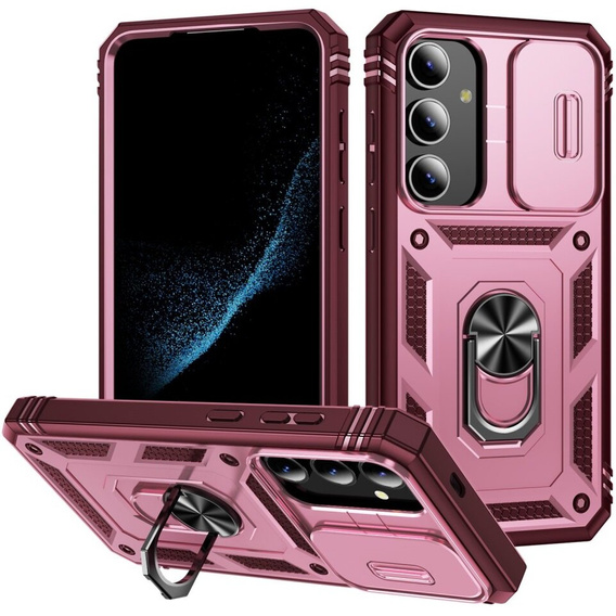 Husă blindată pentru Samsung Galaxy S24+ Plus, CamShield Slide, roz / roșu