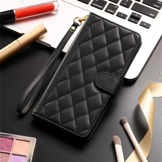 Husă cu clapetă pentru Samsung Galaxy A16, Rhombus Crossbody Leather, negru