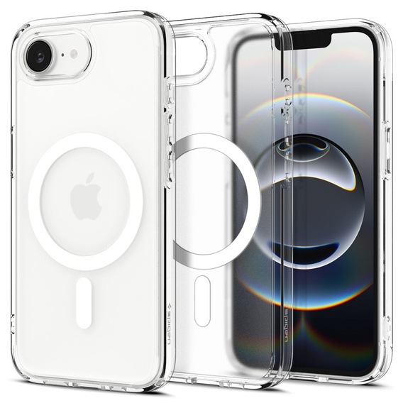 Carcasă MagSafe Spigen pentru Iphone 16E, Ultra Hybrid, transparent / alb + 9H Tempered Glass
