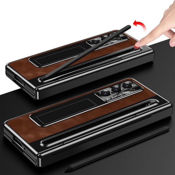 Husă cu suport din piele + PC cu geam și stylus pentru Samsung Galaxy Z Fold6 5G