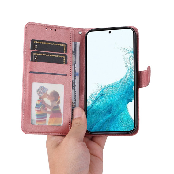 Cu clapetă pentru Samsung Galaxy A34 5G, Leather Wallet, roz rose gold