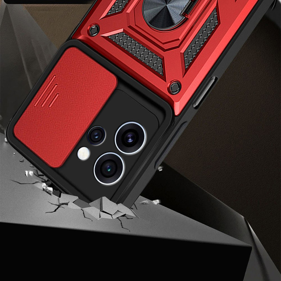 Husă blindată CamShield Slide cu capac pentru cameră și inel pentru Oppo Reno 15 Pro, roșie