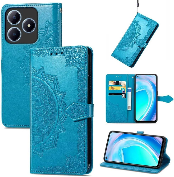 Cu clapetă pentru Realme C61, Mandala, albastru