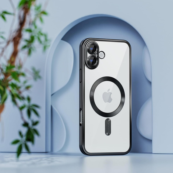 Husă pentru iPhone 16, Electro MagSafe, negru + Sticlă pentru ecran