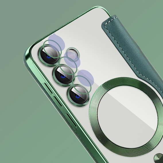 Cu clapetă pentru Samsung Galaxy S24, RFID Wallet MagSafe CamShield, verde