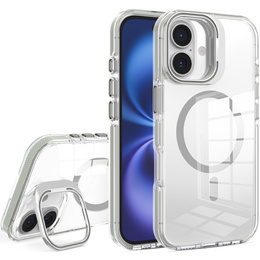 Husă pentru iPhone 17, pentru MagSafe, cu suport, transparentă cu inserții gri