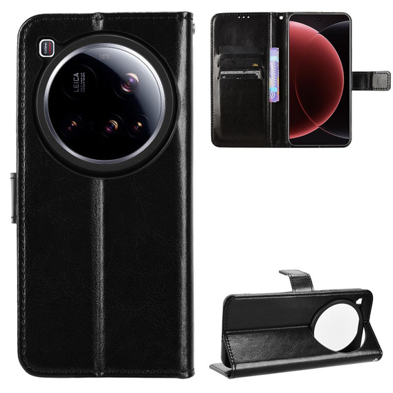Cu clapetă pentru Xiaomi 15 Ultra, Crazy Horse Wallet, negru