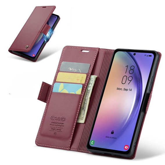 Husa cu clapetă CASEME pentru Samsung Galaxy A54 5G, Litchi Wallet, roșu