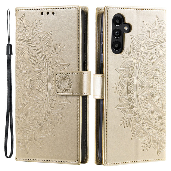 Cu clapetă pentru Samsung Galaxy A15, Mandala Flower, albastru + sticlă 9H 