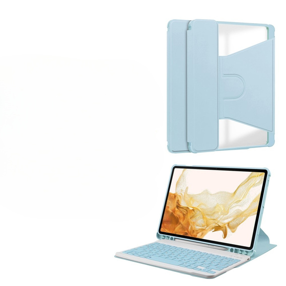 Husă pentru tastatură pentru Samsung Galaxy Tab S9+, Rotary 360° Leather, caz albastru
