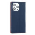 Cu clapetă pentru iPhone 15 Pro, Litchi Skin Grain, albastru închis