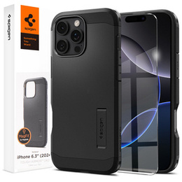 Carcasa Spigen pentru iPhone 16 Pro, Tough Armor Mag MagSafe, negru + 9H Tempered Glass