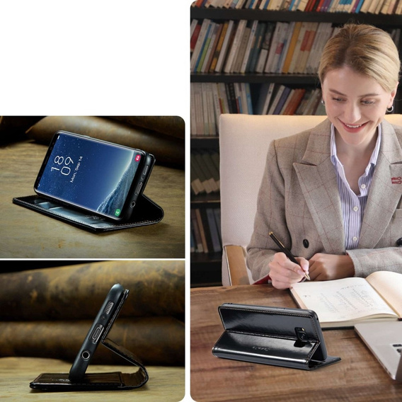 Carcasă flip CASEME pentru Samsung Galaxy S8+ Plus, Waxy Textured, negru