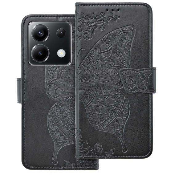 Cu clapetă pentru Xiaomi Poco X6 5G, Butterfly, negru