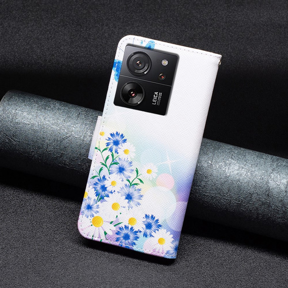 Husă cu clapetă pentru Xiaomi 13T / 13T Pro / Redmi K60 Ultra, portofel, fluture și flori, alb