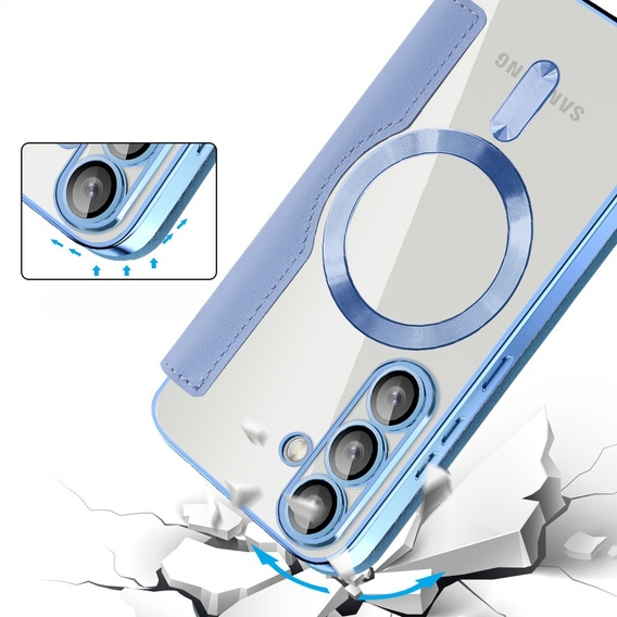 Cu clapetă pentru Samsung Galaxy S25+ Plus, RFID Wallet MagSafe CamShield, albastru
