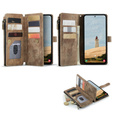 Husa CASEME pentru Samsung Galaxy A56 5G, Leather Wallet Cash and Card Slots, cu curea, maro