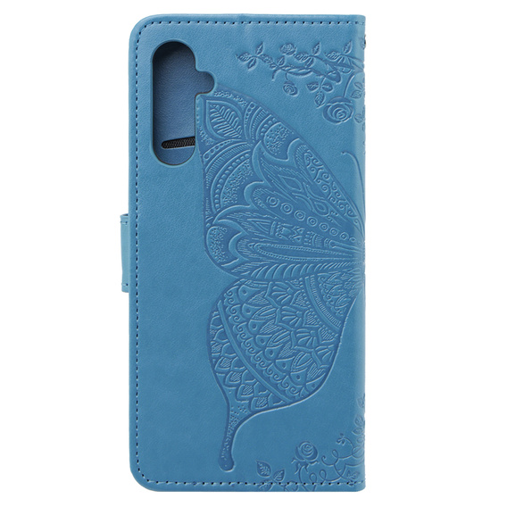 Cu clapetă pentru Samsung Galaxy M34 5G, Butterfly, albastru