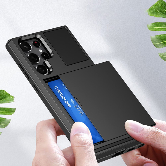 Huse pentru Samsung Galaxy S23 Ultra, Sliding Card Holder, negru