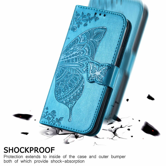 Cu clapetă pentru Motorola Moto G32, Butterfly, albastru