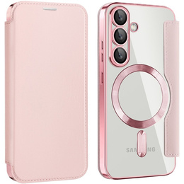 Cu clapetă pentru Samsung Galaxy S25, RFID Wallet MagSafe CamShield, roz