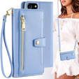 Cu clapetă pentru iPhone 16E, Wallet Zipper Pocket, albastru