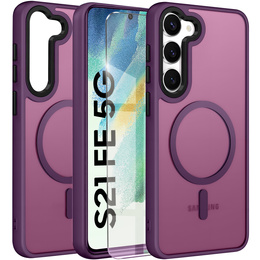 Husă pentru Samsung Galaxy S21 FE, pentru MagSafe, ERBORD Matt Case, violet închis + sticlă pentru ecran