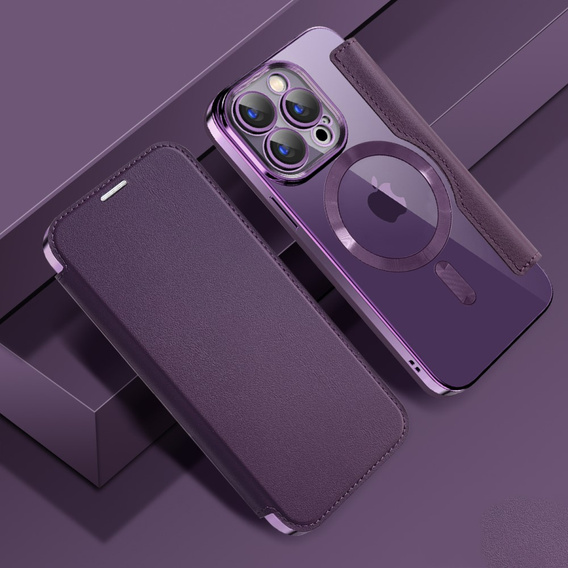 Cu clapetă pentru iPhone 15 Pro, RFID Wallet MagSafe CamShield, violet